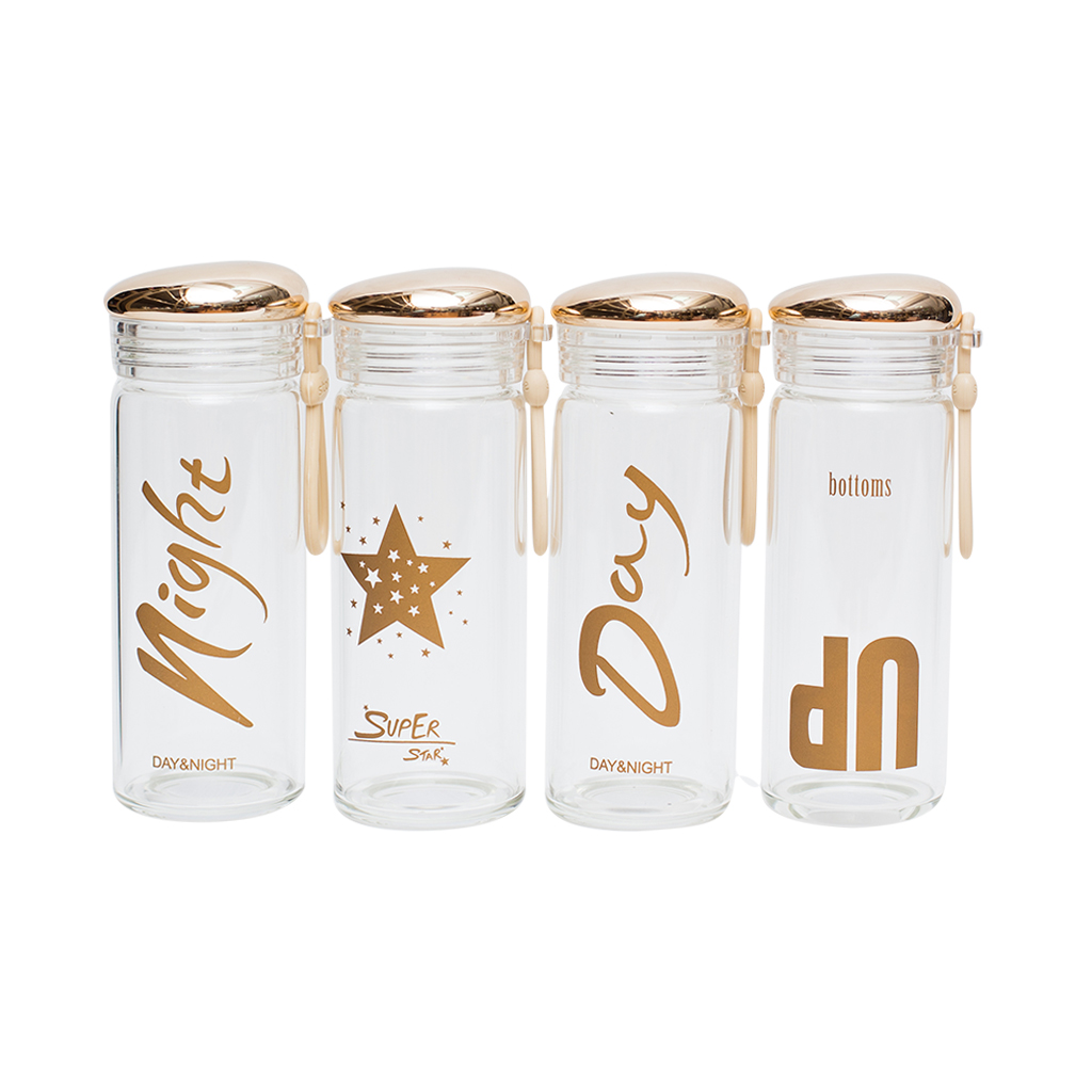 Бутылка с золотой крышкой 300мл 4вида | Интернет-магазин Кактус