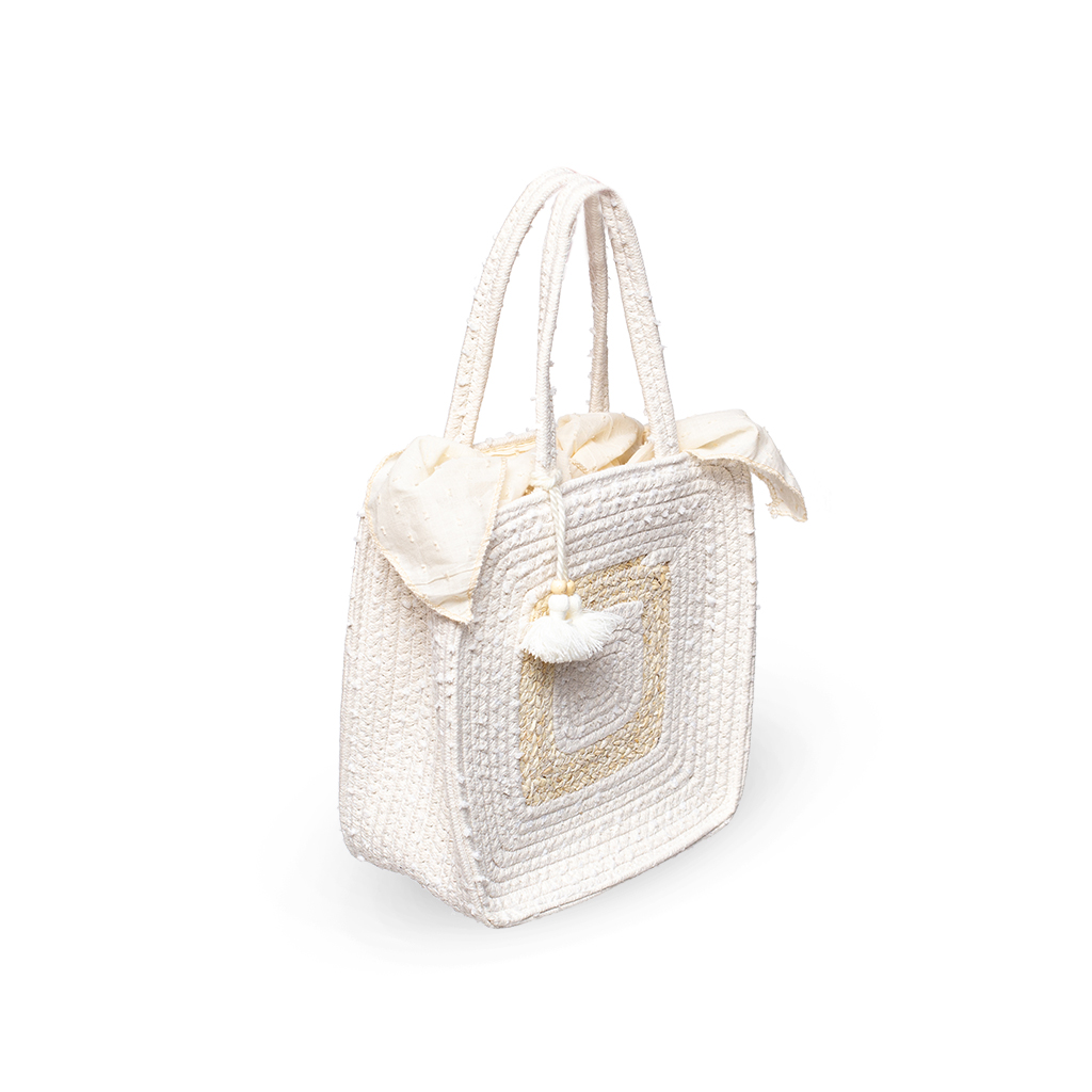 Сумка пляжная бежевая с кисточками 28см | Интернет-магазин Кактус