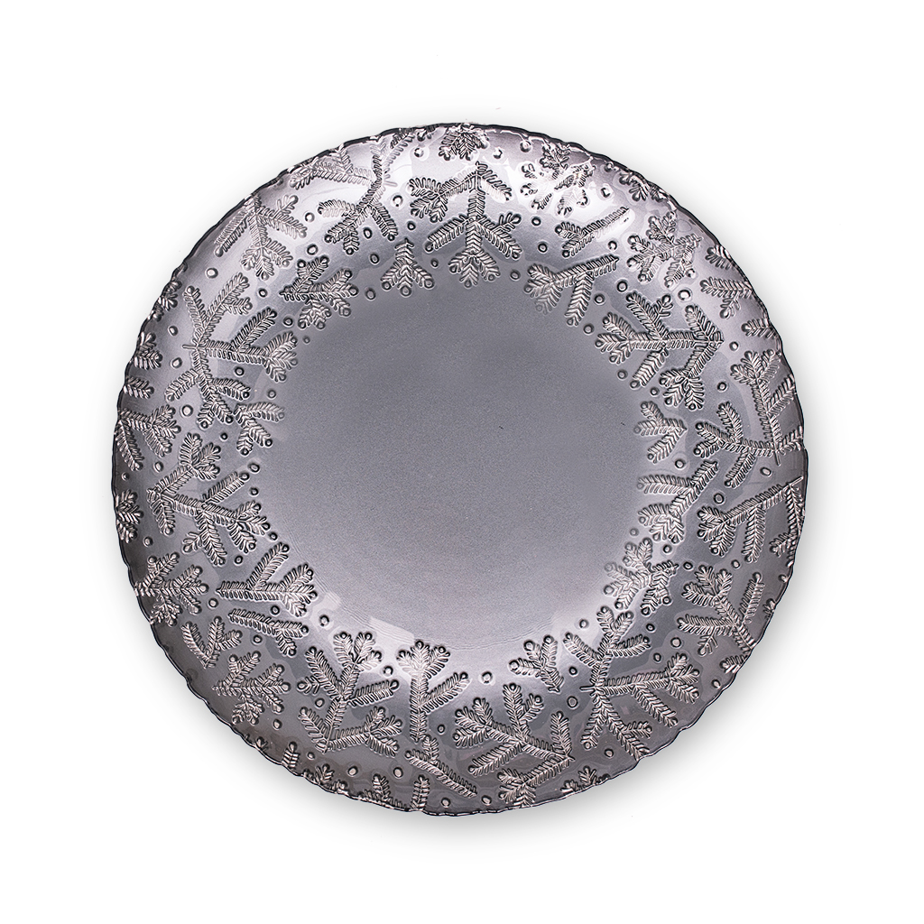 Подтарельник стекло Еловые Ветки голубой перламутр 33см  | Интернет-магазин Кактус