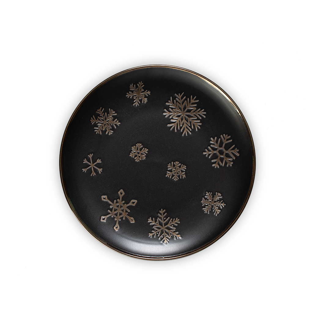 Десертная тарелка Снежинки черная 20см | Интернет-магазин Кактус