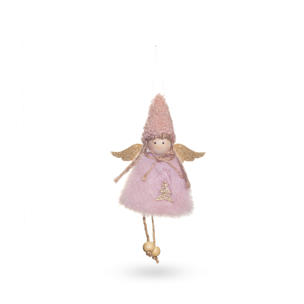 НГ Подвеска ангел мех с елочкой розовый 17см | Интернет-магазин Кактус