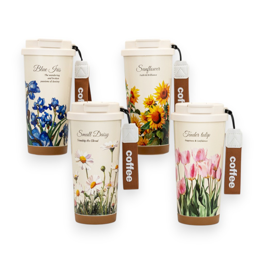 Термо стакан Цветы 3 вида 550мл | Интернет-магазин Кактус