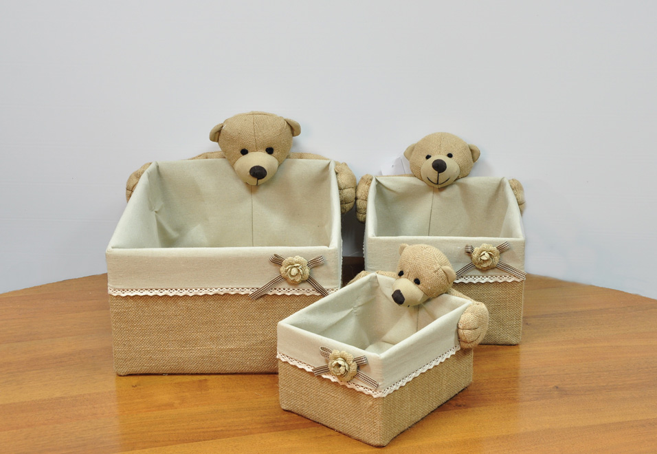 Комплект корзин с мишкой лен 3шт | Интернет-магазин Кактус