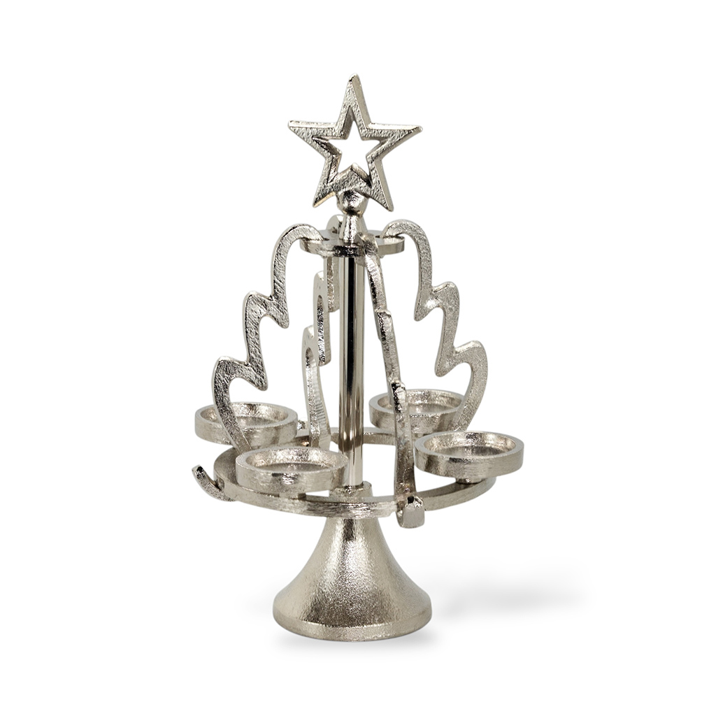 Подсвечник алюминиевый на 4 свечи Елка серебро 28 см | Интернет-магазин Кактус