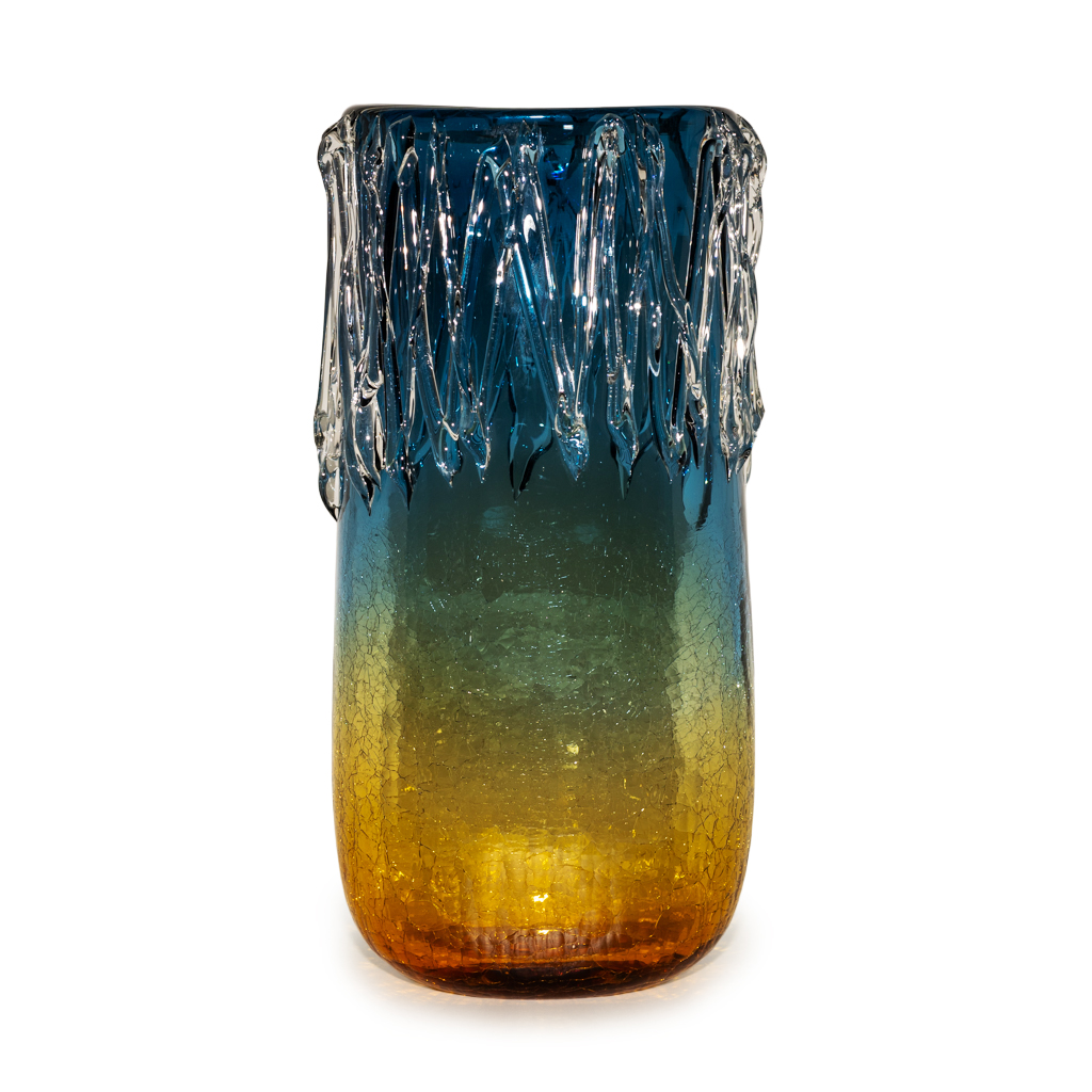 Ваза стеклянная Венецианская синяя с желтым 33см | Интернет-магазин Кактус