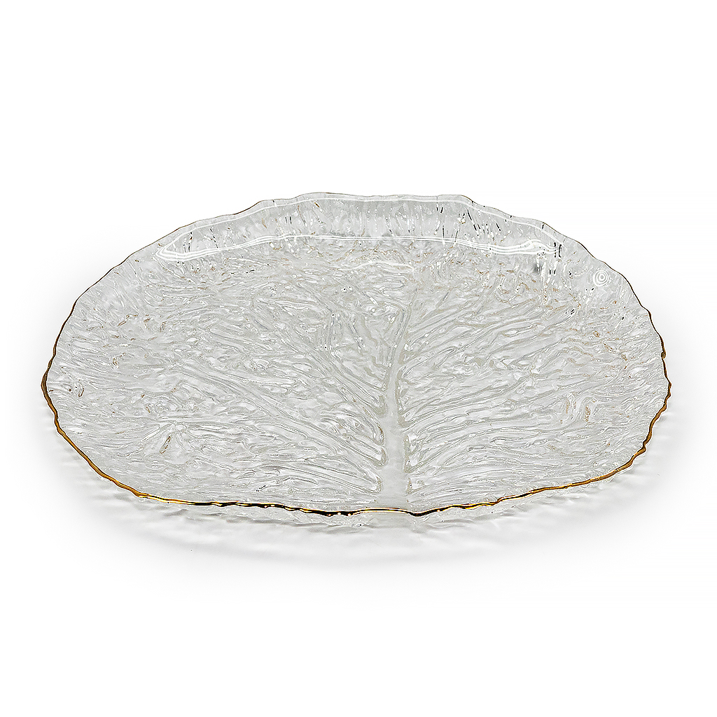 Блюдо стеклянное Лист золото 29см | Интернет-магазин Кактус