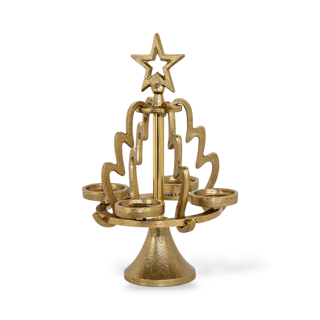 Подсвечник алюминиевый на 4 свечи Елка золото 28 см | Интернет-магазин Кактус