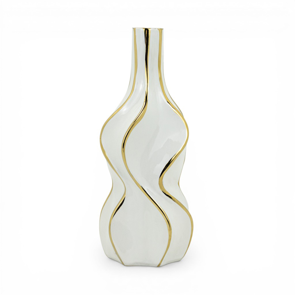 Ваза керамическая Волна белая с золотом 30см | Интернет-магазин Кактус