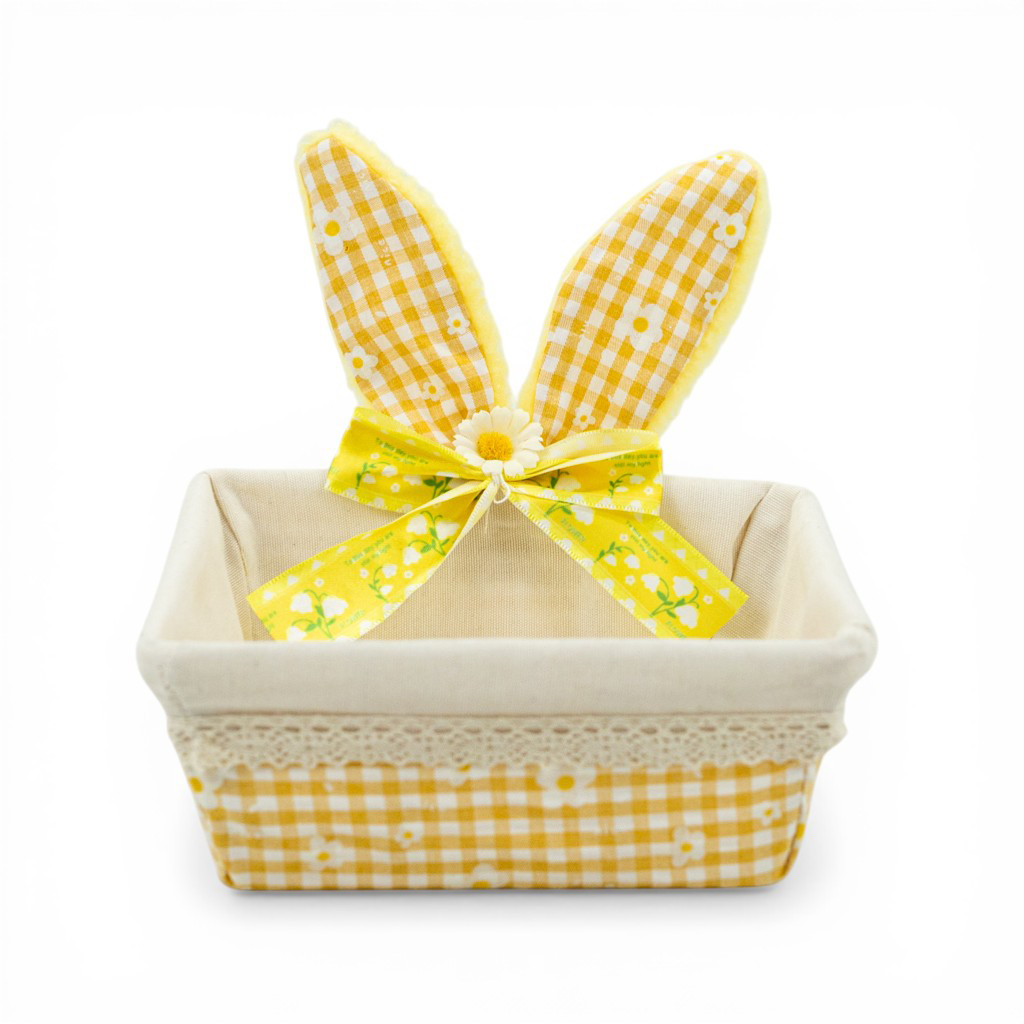 Декоративная пасхальная корзинка Ушки желтая 6х16см | Интернет-магазин Кактус