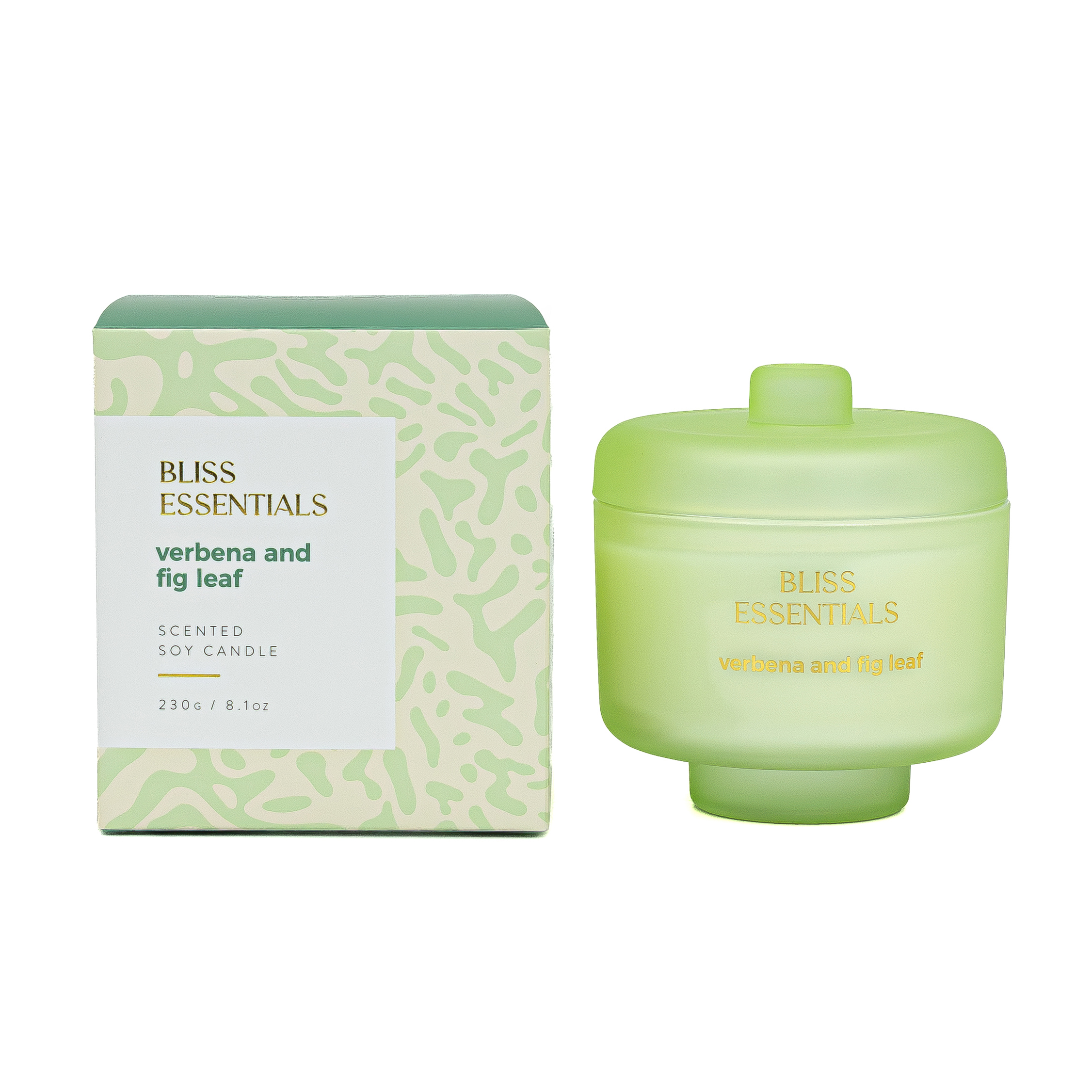 Свеча в стеклянном подсвечнике Bliss Essentials Verbena and fig leaf 230гр | Интернет-магазин Кактус