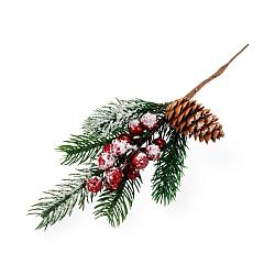 Еловая веточка с ягодами рябины и шишкой 28 см