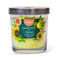 Свеча ароматическая в стеклянном подсвечнике Floral Fusion подсолнух и цитрус желтая 8х7,5 см