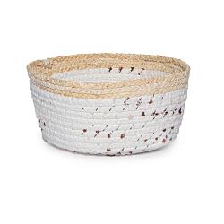 Корзинка круглая Скандинавская из хлопковой веревки с соломенным кантом с узелками желтого цвета L