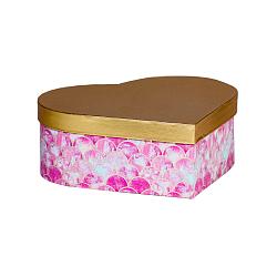 Коробка подарочная в форме сердца розовая с золотой крышкой M