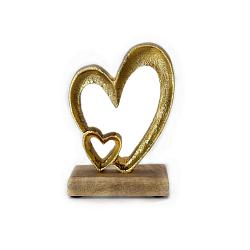 Декор на дерев'яній підставці алюмінієве шампань Серце 13,7х9 см